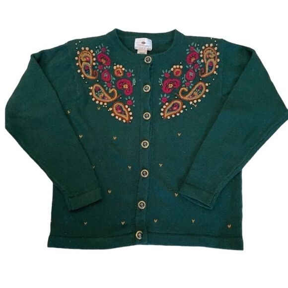 Vintage Green Christmas Cardigan Sweater Medium - Picture 1 of 5